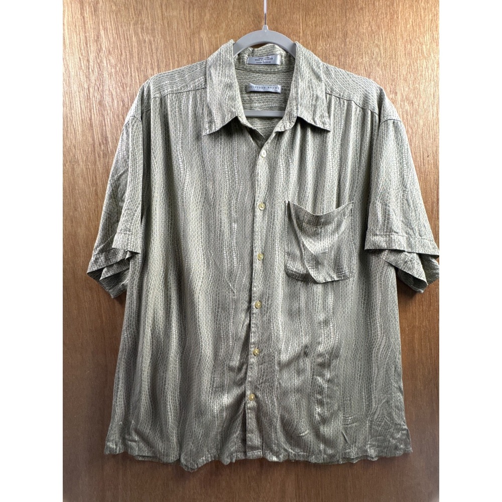 Geoffrey Beene Button Up Shirt Mens Size L Grey Abstract Short Sleeve Pocket